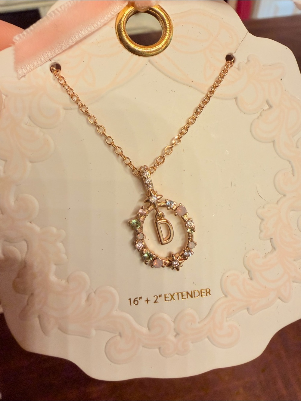Gold-Tone Initial D Pendant Necklace with Multicolor Stones